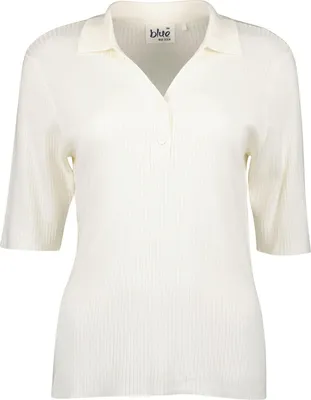 Produktbild von Blue Seven Damen Pullover mit offenem Polokragen - Unifarbener Pulli mit 3/4-Arm in Offwhite Größe 36