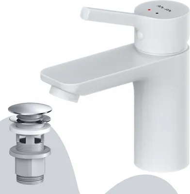 Produktbild von Wasserhahn Bad Wasserhahn mit Klick-Ablaufgarnitur Waschtischarmatur Ablaufgarnitur Waschbecken Waschbeckenarmatur Spültisch Armatur AM.PM, Weiss