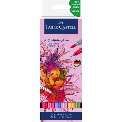 Imagen del producto de Faber-Castell 164527, Set de 6 rotuladores acuarelables GOLDFABER, diseño de flores