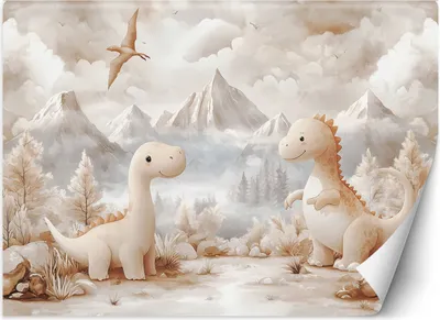 Immagine prodotto di Murale per bambini XXL simpatici piccoli dinosauri paesaggio beige carta da parati 450x315 cm colore Beige tema Per bambini e ragazzi