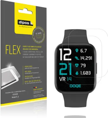 Image de 2x Film de protection d'écran pour OOQE Watch 2, recouvre 100% de l'écran, dipos Flex