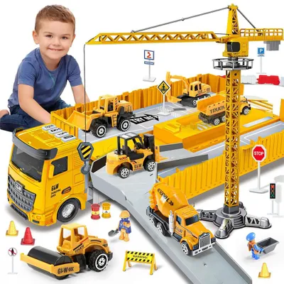 Produktbild von LKW Spielzeug Auto Kinder, Spielzeug Transportfahrzeug, Baufahrzeug Spielzeug, Spielzeug Bagger und Bulldozer,Kinder Baustellenfahrzeug Set