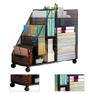 Produktbild von Aufbewahrungsregal,Bücherschrank unter dem Schreibtisc, Mobiles Bücherregal mit 5 Ablagefächern ,Lagerregal für Spielzeug und Bücher,Schwarz