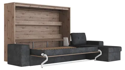 Produktbild von Schrankbett 160x200 Horizontal M2 (Tiefe 55cm) Ecksofa Anthrazit Wildeiche