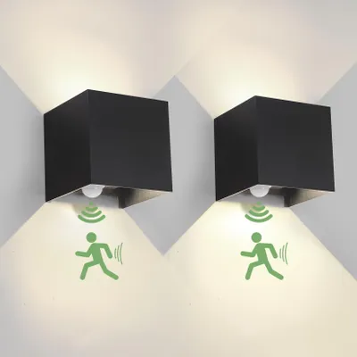 LED-Wandlampe mit Bewegungsmelder, 6W, 4000K, 2er-Set, schwarz