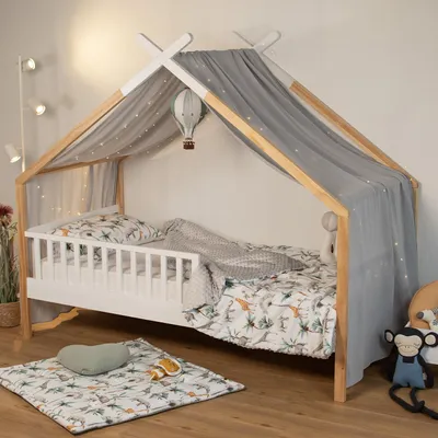 Produktbild von Bettbaldachin Hütte Baumwollgaze Jeann - 420 x 130 cm - Hellgrau | by SEVIRA KIDS