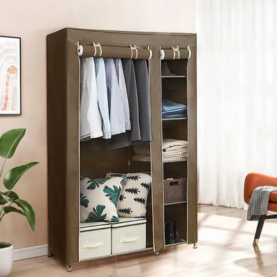 Produktbild von Stoffschrank Tragbarer Kleiderschrank mit Kleiderstangen & Ablagen 72x45x178cm Kaffeebraun