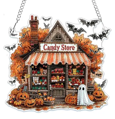 Image de Kit de loisirs créatifs pour Halloween : pendentifs "peinture au diamant" sur le thème des citrouilles, des fantômes et des décorations de fenêtre