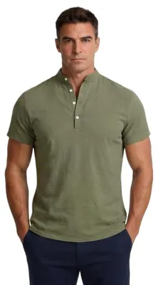 Produktbild von Herren Leinen Henley T-Shirt mit kurzen Ärmeln