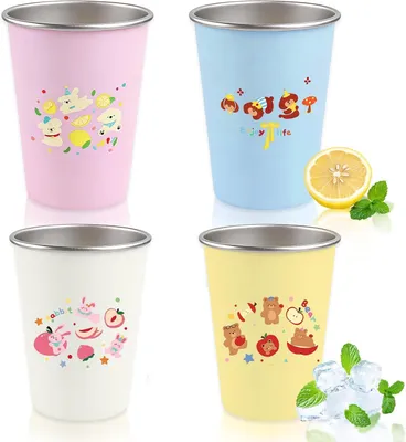 Zdjęcie produktu dla Zestaw kubków dla dzieci, 4 sztuki, pojemność 350 ml, wykonane ze stali nierdzewnej, do użytku domowego