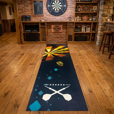 Produktbild von Dartmatte mit abgedruckter Dartscheibe und Abwurflinie Größe - 100 x 285 cm