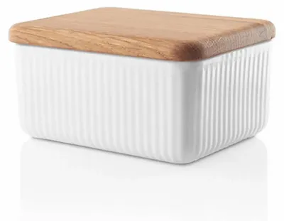 Produktbild von Eva Solo Butterdose Nova mit Deckel, Butterschale, Aufbewahrungsdose, Porzellan, Eichenholz, Weiß, 12 x 10 cm, 887236