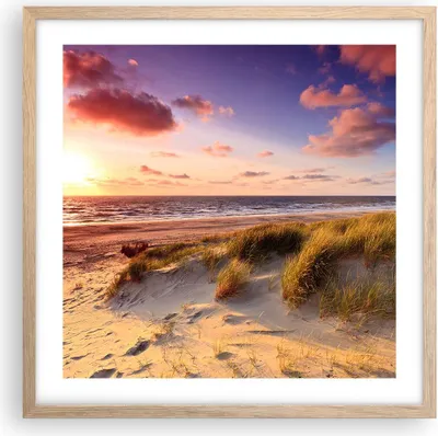 Produktbild von Gerahmtes Poster - Rahmen in heller Eiche - Meer Strand Düne - 50x50 cm - Wand Bild - Wanddeko - Wandbilder - Kunstposter - Wandposter - Bilderrahmen - Bilder - Kunstdruck - Wandbild - P2NAC50x50-3540