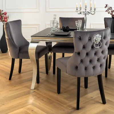 Produktbild von Invicta Interior Stuhl CASTLE DELUXE Samt grau Chesterfield Löwenkopf Nieten 110 kg höhenverstellbar