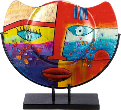 Produktbild von Casablanca by Gilde GlasArt Vase rund "Fashion" bunt mit aufgesetzen Steinchen, durchgefärbt, Motiv: Gesicht, H.35 cm, Öffnung: B.14cm, T.4cm, 52451