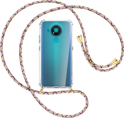 Produktbild von Handykette Backcover-Schutzhülle mit Band (Metall goldfarben) für Nokia 3.4 - rosa Karo