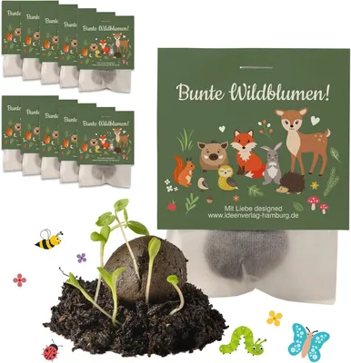Productafbeelding van "bosdieren" zaadbommen als cadeautje - Set van 10 - Bloemenzaden cadeau als kinderverjaardag - Cadeauzakjes