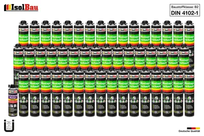 Isolbau Bauschaum-Set - Inkl. 48x Pistolenschaum (750 ml) & 1x PU-Reiniger (500 ml) Montageschaum B2