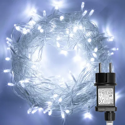 Image de Guirlande lumineuse LED Vigevee, 100 mètres, 500 LED, lumière blanche froide, 8 modes d'éclairage, fonction mémoire, câble d'alimentation de 5 mètres, idéale pour Noël, le jardin, le balcon, les fêtes