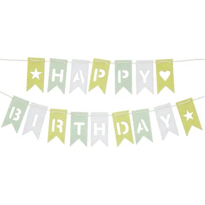 Produktbild von DIY-Set 3 Wimpelketten Happy Birthday grün weiß