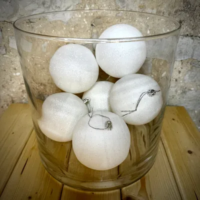 Obrázok produktu pre Plastová guľa, 10 cm, biela, 6x trblietka