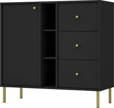 Produktbild von Masseno Kommode TORINO 100 cm Sideboard mit 3 Schubladen und 1 Türen für Wohnzimmer Schlafzimmer Modern 100x41x95 cm Graphitfarben / Graphitfarben