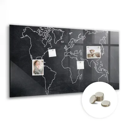 Produktbild von Dekorative Magnettafel 120x60 cm - Magnetwand - für Fotos, Karten und Notizen - Fotowand - Memoboard - Magnetpinnwand - Wanddekoration - Übersicht der Weltkarte