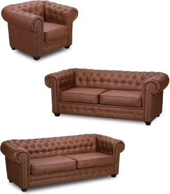 Produktbild von Sofagarnitur Chesterfield 3+2+1 Wohnzimmer Möbel Couch Garnitur Stoff Textil