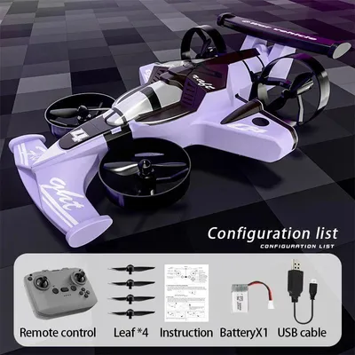 Immagine prodotto di Auto-drone RC quadricottero - CZ04 - 2 in 1 terra e aria - Drift e rotazione a 360° - Modalità Headless - Batteria al litio da 3,7 V - 10 minuti di autonomia - Viola