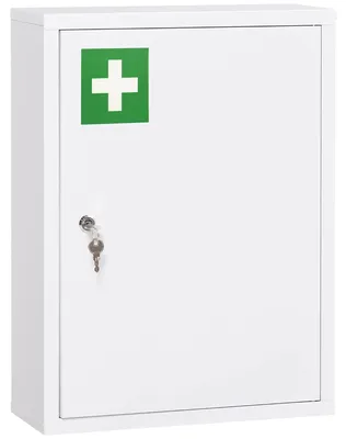 Immagine prodotto di Armadietto medico - Armadietto per farmaci - 3 scomparti - Con serratura - 2 chiavi - Acciaio - Bianco - 40 x 15 x 53,5 cm