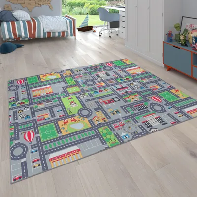 Produktbild von Spielteppich Kinderteppich Kinderzimmer Straßenteppich Mit Auto Motiv, In Grau Grösse 200x290 cm