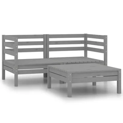 Produktbild von 3-tlg. Garten-Lounge-Set Grau Kiefer Massivholz