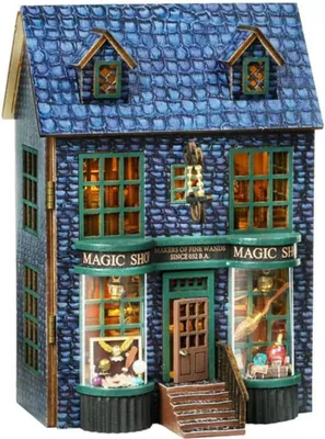 Zdjęcie produktu dla Habarri | Miniaturowy Domek - DIY Domek dla Lalek - Drewniany Domek z Meblami i Oświetleniem LED - Prezent dla Dzieci - Magiczna Różdżka Harry'Ego