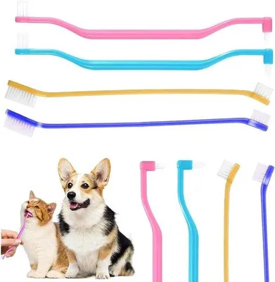 Produktbild von 4 Stück Doppelzahnbürsten für Hunde - geeignet für kleine, mittelgroße und große Haustiere
