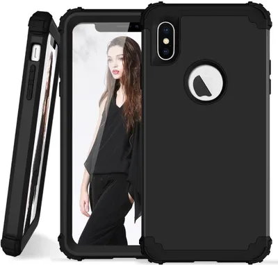 Produktbild von iPhone XS Max Hülle, LaimTop Heavy Duty 3 in 1 Hybrid Hart PC Flexibel TPU Silikon Stossfest Kratzfest Tasche Schutzhülle für iPhone XS Max Schwarz