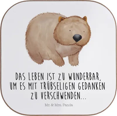 Produktbild von Mr. & Mrs. Panda Getränkeuntersetzer Wombat - Weiß - Geschenk, Motivation, Spruch, Australien, Tassenuntersetzer, Untersetzer Tasse, gläseruntersetzer, Coaster