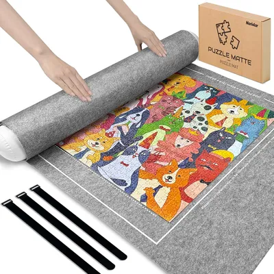 Imagen del producto de Alfombrilla para puzzles, color gris, para 500/1000/1500 piezas, dimensiones 116x66 cm, ideal para transportar y guardar