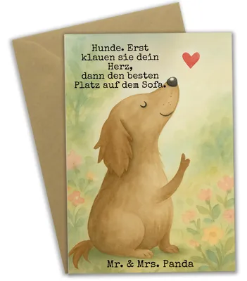 Produktbild von Mr. & Mrs. Panda Grußkarte Hund Liebe Design - Weiß - Geschenk, osterkarte, hochzeitskarten, Sprüche, Klappkarte, einladungskarten, weihnachtskarten, Herz, Süß