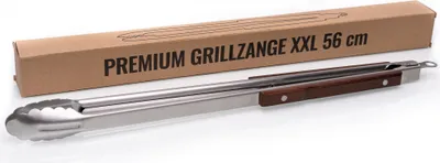 Produktbild von XXL BBQ Grillzange 56 cm  aus Edelstahl  extra lang mit einem Holzgriff