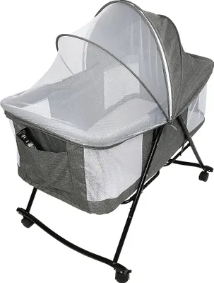 Produktbild von Babywiege Kinderreisebett klappbar Reisebett Kinderbett Babybett Beistellbett Schaukelwiege mit Moskitonetz Grau