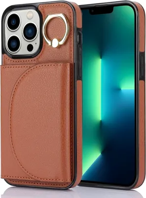 Image de Pour iPhone 13 Pro YM007 Ring Holder Card Holder Bag Skin Feel Phone Case (Brown)