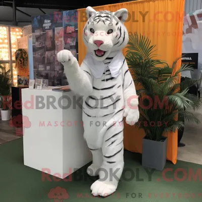 Produktbild von Maskottchenkostüm REDBROKOLY des weißen Tigers mit Maxirock und Einstecktüchern