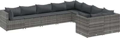 Imagen del producto de vidaXL Juego de sofá de jardín de 9 piezas con cojines, color gris, tejido de ratán sintético