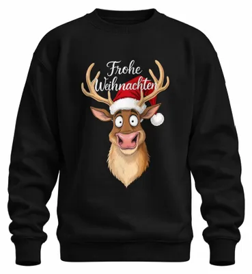 Zdjęcie produktu dla Merry Christmas Funny Reindeer Christmas Hat Cartoon Humour Uni Sweatshirt Pullover, Czarny, M