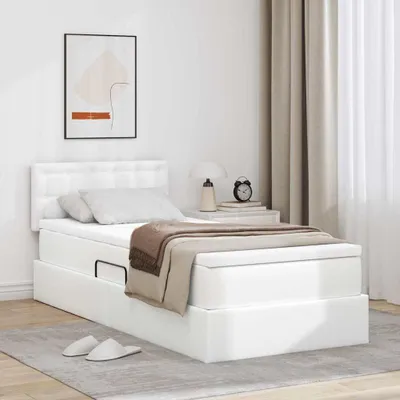 Image de Maison Exclusive - Lit avec rangement et éclairage LED blanc pur, 100 x 200 cm, simili cuir