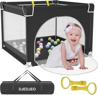 Productafbeelding van Unyqoos® Babybox, inklapbaar, 90 x 90 cm – Looprek met ademend net, 4 antislipzuignappen, hoogwaardige, niet-giftige Oxford-stof, veilige speelruimte