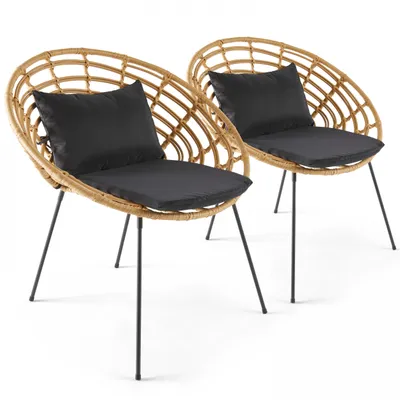 Immagine prodotto di Set di 2 poltrone da giardino rotonde in rattan intrecciato - Oviala Antalya