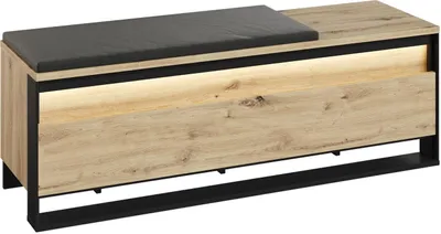 Produktbild von Sitzbank QUANT QG-04 mit LED-Beleuchtung Schuhschrank 135 cm Polsterbank Stauraum Flurbank Dielenbank Loft (Artisan Eiche / Schwarz)