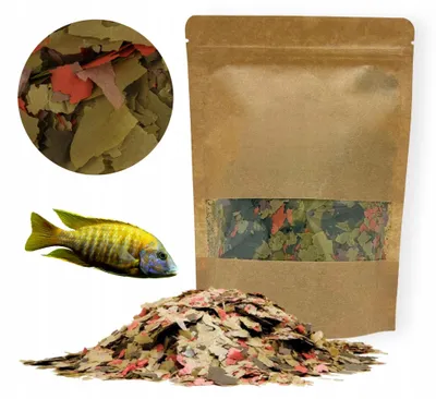 Produktbild von Fischfutter für Malawi Buntbarsche Aquarium, Flockenfutter mit Spirulina 30 %, Chlorella und Vitaminen, 500 ml