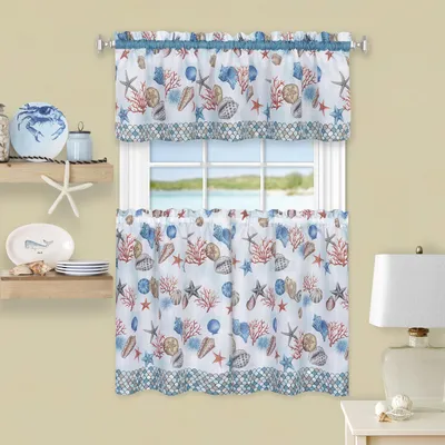 Gardinen-Set Volant + 2 Stufen, 147,3x91,4 cm, Blau